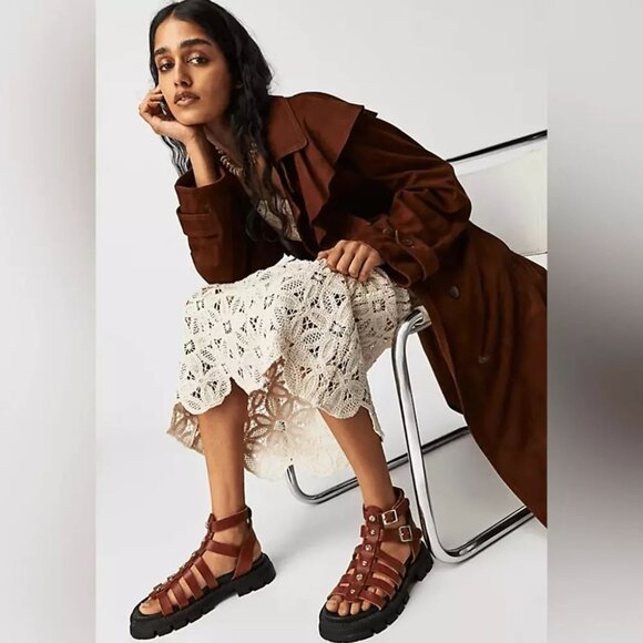 Free People Brenda Knight Nigel Preston Long Trench Coat XL Lambskin Suede NEW - Picture 3 of 9